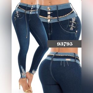 Stylish Blue Jeans with Gold Accents